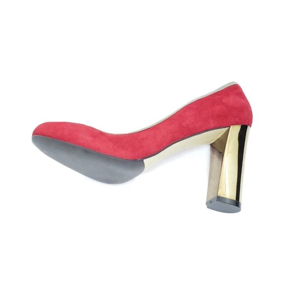 Cole Haan Edie High Party Pump Womens Red Suede Gold Trim Heels Size 8B - Picture 9 of 11